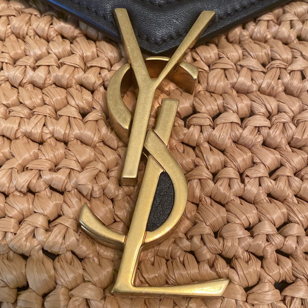 SAINT LAURENT Cassandra Mini raffia and leather top-handle bag - Picture 9 of 14